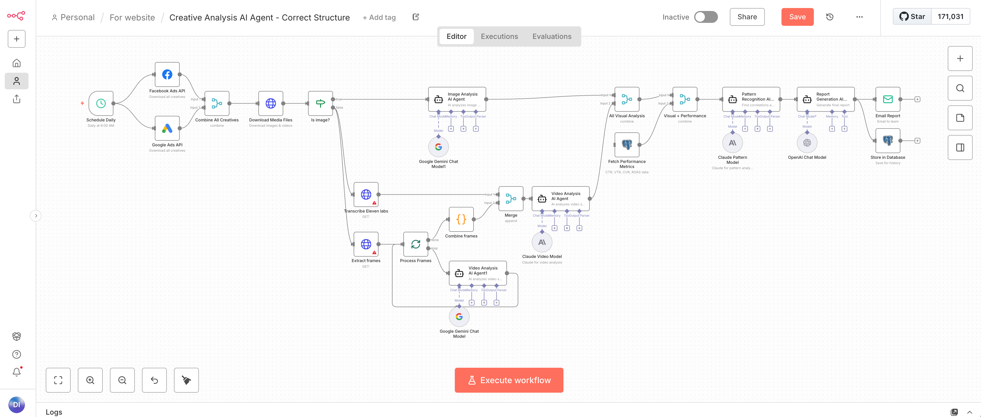 N8N Creative Analysis Workflow - Automated creative download and analysis